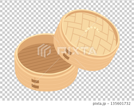 蓋が少し開いたせいろのシンプルなイラスト 135601732