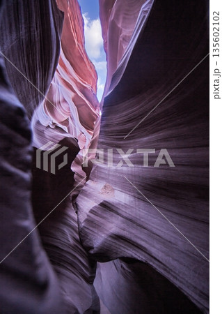 Narrow sandstone corridor inside Antelope Canyon 135602102