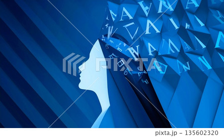 abstract futuristic background with glowing neon triangles 135602320
