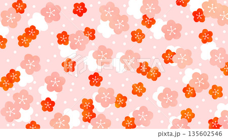 梅の花と水玉のかわいい背景素材 梅の花と水玉のかわいい背景素材 135602546