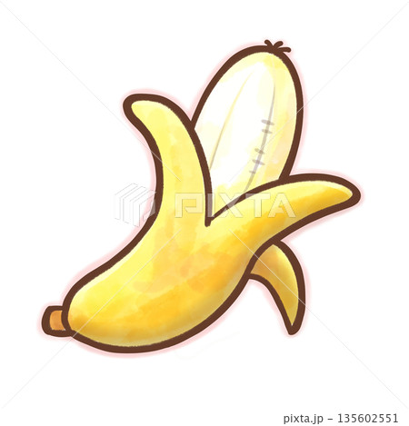 皮をむいたバナナ/かわいい水彩風のフルーツイラスト 135602551