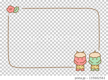 Cute Setsubun frame, hand-drawn lines and red and green demons 135602561