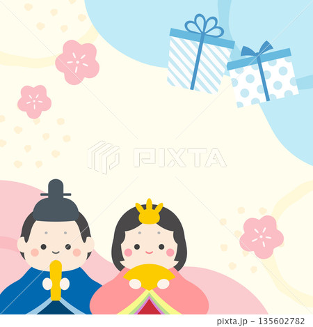 3月のイラスト、ひな祭りとホワイトデーの正方形の背景 3月のイラスト、ひな祭りとホワイトデーの正方形の背景 135602782