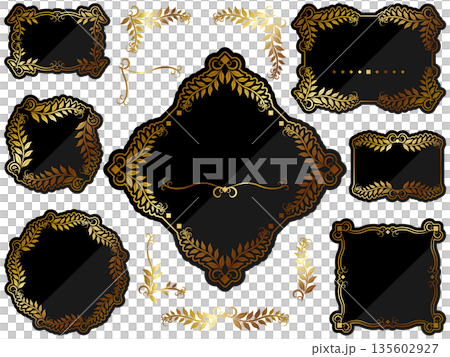 Luxurious leaf frame and decoration set in black and gold 135602927