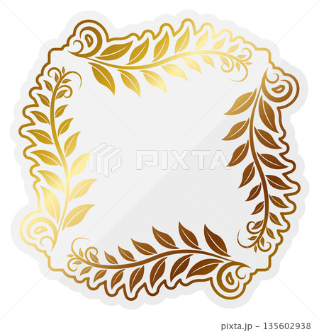 高級感のある葉っぱのフレーム　ホワイト＆ゴールド 135602938