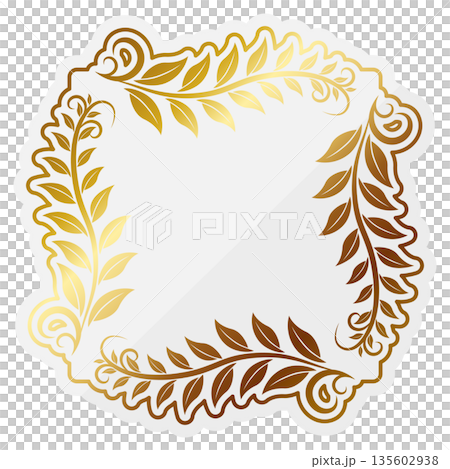 高級感のある葉っぱのフレーム　ホワイト＆ゴールド 135602938