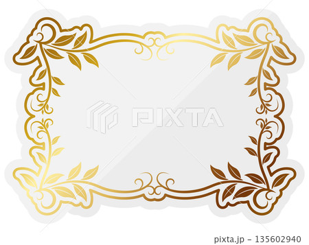 高級感のある葉っぱのフレーム　ホワイト＆ゴールド 135602940
