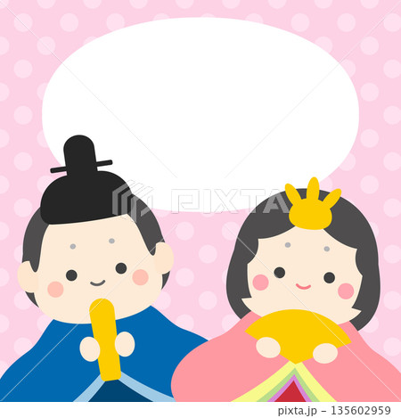 ひなまつりの正方形バナー背景、ピンクの水玉模様 135602959