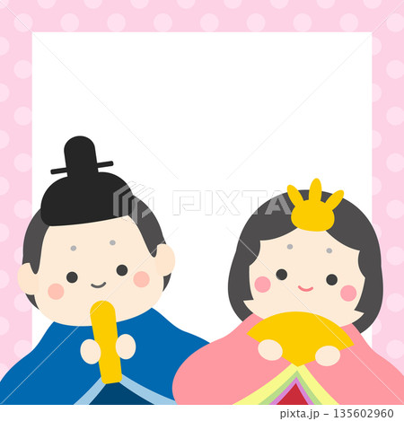 ひなまつりの正方形バナー背景、ピンクのフレーム 135602960