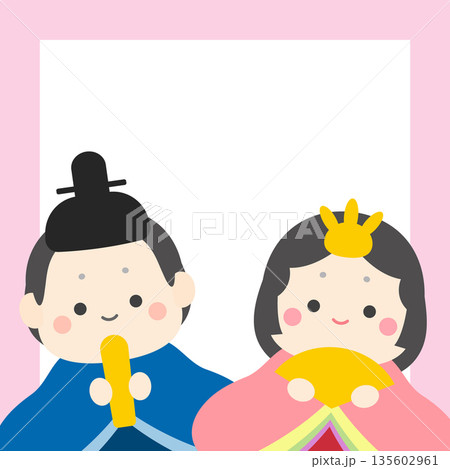 ひなまつりの正方形バナー背景、ピンクの囲み枠 135602961