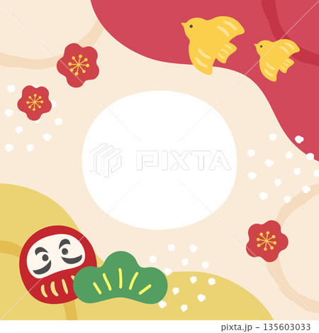 1月のイラスト 正方形の正月の背景素材02 135603033