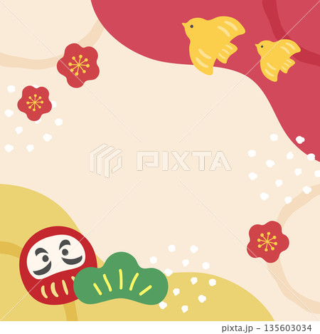 1月のイラスト 正方形の正月の背景素材 135603034