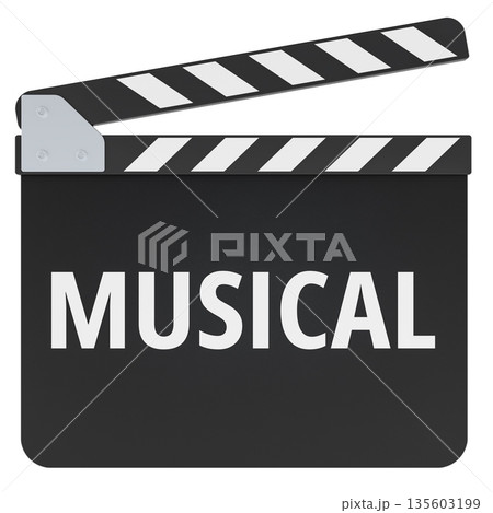 Musical film concept with clapperboard. 3D rendering Musical film concept with clapperboard. 3D rendering 135603199