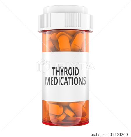 Pill bottle with thyroid medications. 3D rendering 135603200