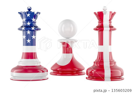 USA and Denmark chess kings with Greenland pawn, geopolitics concept. 3D rendering 135603209