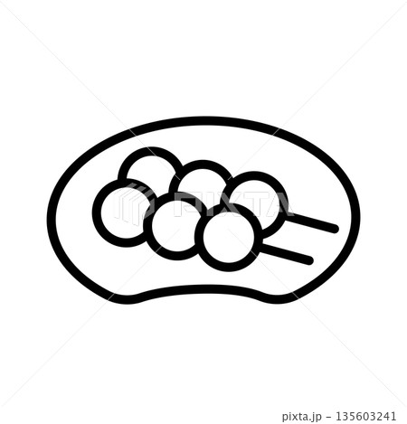 皿に盛り付けた団子の線画アイコン 皿に盛り付けた団子の線画アイコン 135603241