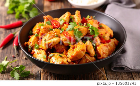 鶏肉のチリソース炒め丼1 135603243