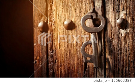 old rusty horseshoe on a wooden door old rusty horseshoe on a wooden door 135603387