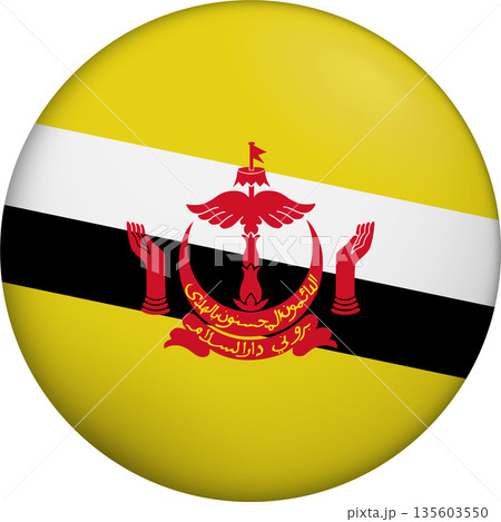 Flag of Brunei. Glossy circular flag. Button appearance. 3D Icon Design with depth 135603550