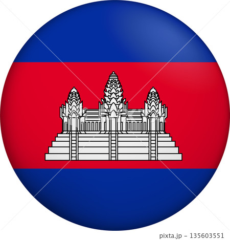 Flag of Cambodia. Glossy circular flag. Button appearance. 3D Icon Design with depth Flag of Cambodia. Glossy circular flag. Button appearance. 3D Icon Design with depth 135603551