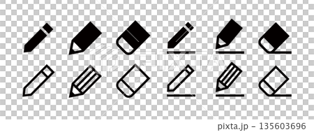 Icon set representing pencils, erasers, and writing Icon set representing pencils, erasers, and writing 135603696