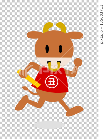 リレーのバトンを持って走る牛(丑年)のイラスト リレーのバトンを持って走る牛(丑年)のイラスト 135603711