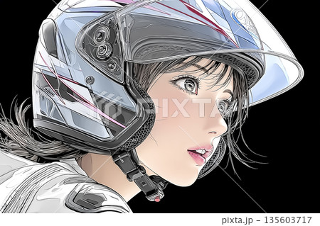 女性ライダーのアップのイラスト素材 黒バックのイラスト素材