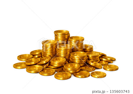 Golden Coin Pile Isolated on Transparent Background 135603743