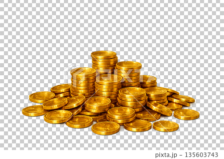 Golden Coin Pile Isolated on Transparent Background 135603743