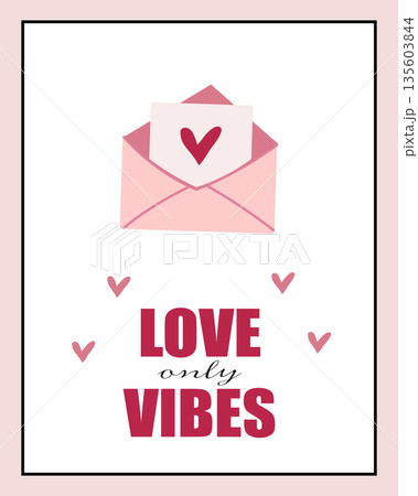 Cute Valentine's Day print with a love letter and text. Perfect for posters, prints, cards. 135603844