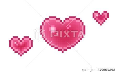 ドット絵　シンプルでかわいいハートの装飾　ピクセルアート　デコレーション 135603898
