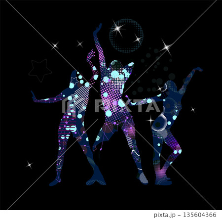 Abstract dancing girls. Disco Hand drawn. Not AI, vector illustration. Abstract dancing girls. Disco Hand drawn. Not AI, vector illustration. 135604366