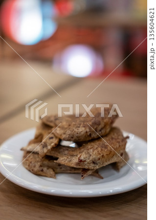 Fried chicken served on plate Fried chicken served on plate 135604621