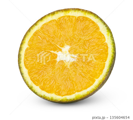 Half of chocolate navel orange citrus fruit isolated. Slice of brown orange with clipping path. 135604654