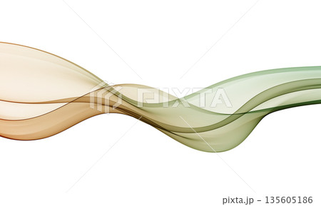 Elegant abstract flowing wave with olive green and beige transparent gradients on white background 135605186