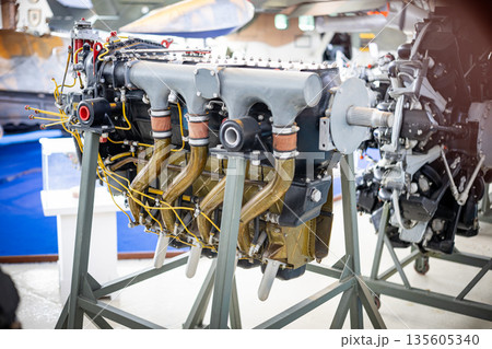 Aircraft engine on display showcasing historical aviation technology Aircraft engine on display showcasing historical aviation technology 135605340