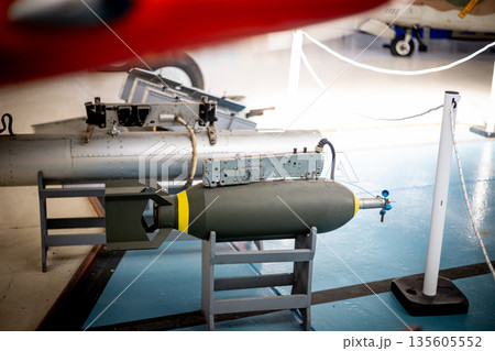 Military air-dropped bomb display at aviation museum 135605552