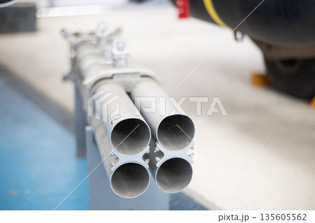 Military rocket launcher system displaying multiple tubes Military rocket launcher system displaying multiple tubes 135605562