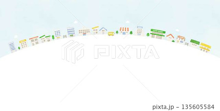 水彩風　円弧に並ぶ街並みの背景イラスト 135605584