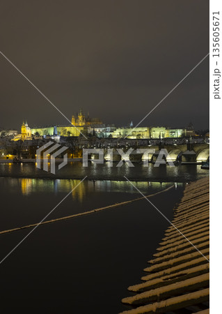 Prague Castle and Charles Bridge at night in winter Prague Castle and Charles Bridge at night in winter 135605671