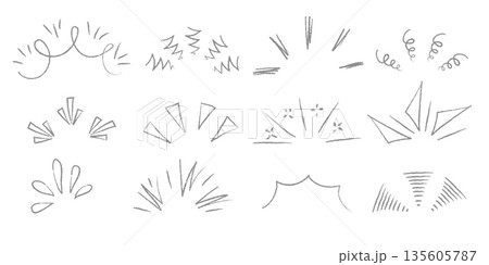 Doodle shine sunburst sparkle ray elements. Hand drawn pop surprise line frame for title headline illustration. Doodle vector illustration 135605787