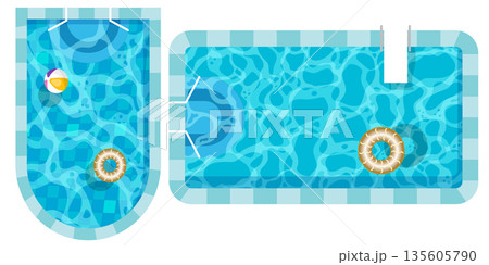 Realistic swimming pool bottom with blue water waves texture. Summer aqua surface with caustics ripples. Spa pool top view vector background. Illustration of surface ripple water Realistic swimming pool bottom with blue water waves texture. Summer aqua surface with caustics ripples. Spa pool top view vector background. Illustration of surface ripple water 135605790