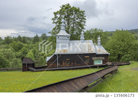 Historic wooden Greek Catholic church in Nowica, Poland 135606173