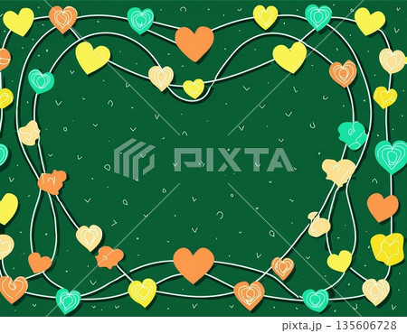 ひもでつながるシンプルなハートと余白のかわいい素材 135606728