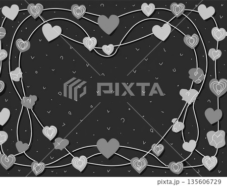 ひもでつながるシンプルなハートと余白のかわいい素材 135606729