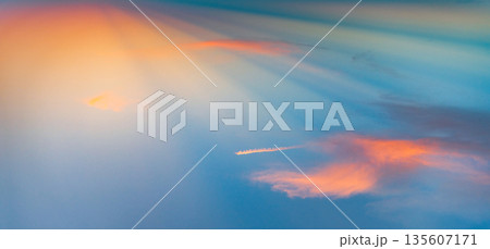 Sky with pink cloud. Sunset skyscape background. Cloudscape sky on sunset. Cloud in sunset sky. Background with cloud. Dramatic sky with sunrise. Skyscape and cloudscape. Sunrise 135607171