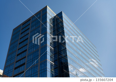 Business skyscraper building. Architectural building business area. Glass skyscraper. City downtown architecture. Architecture office building. Perspective skyscraper. Minimalist glass architecture 135607204