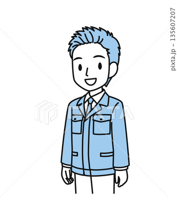 笑顔で微笑む作業服の技術職の男性のイラスト素材 笑顔で微笑む作業服の技術職の男性のイラスト素材 135607207