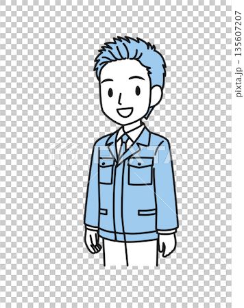 笑顔で微笑む作業服の技術職の男性のイラスト素材 笑顔で微笑む作業服の技術職の男性のイラスト素材 135607207