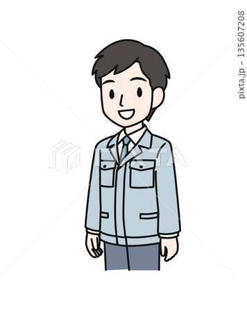笑顔で微笑む作業服の技術職の男性のイラスト素材 笑顔で微笑む作業服の技術職の男性のイラスト素材 135607208